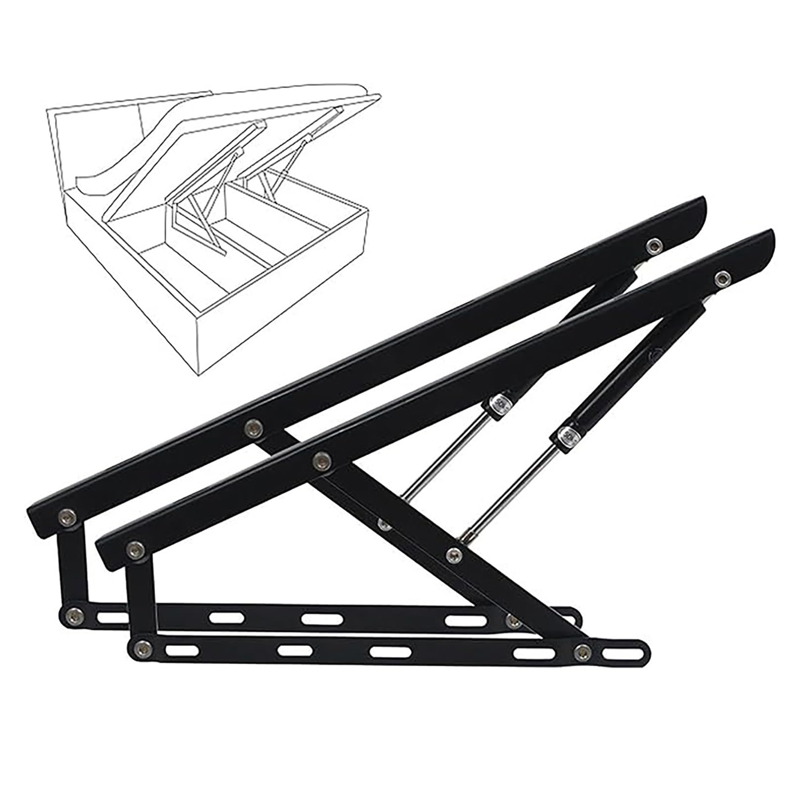 Rofbihg Black 2Pcs Hydraulic Bed Lift Mechanism, Lifting Bed Lift Mechanism, Heavy-Duty Bed Box Spring Hinges,Gas Strut Lift Support, Safety Pneumatic Gas Spring Lid Stay For Toy Box Chest Bench(,100Cm/3.3Ft)