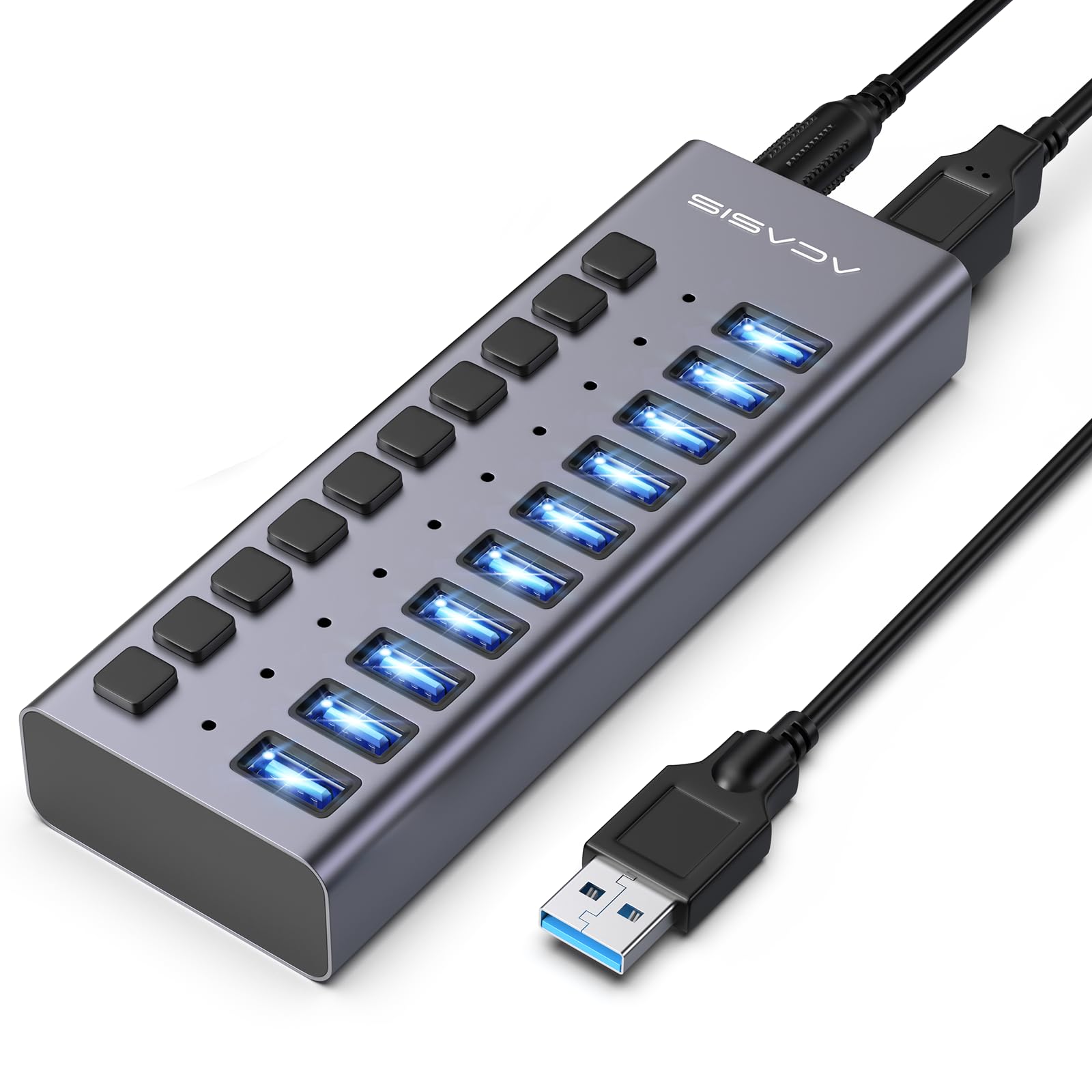 ACASIS Powered USB Hub,10 Ports USB 3.1 Hub mit 10Gbps Data Speed, Individuellen On/Off Schalter, 12V4A 48W Power USB Adapter, USB Hub 3.1 Powered für MacBook, Mac Pro/Mini, Surface Pro