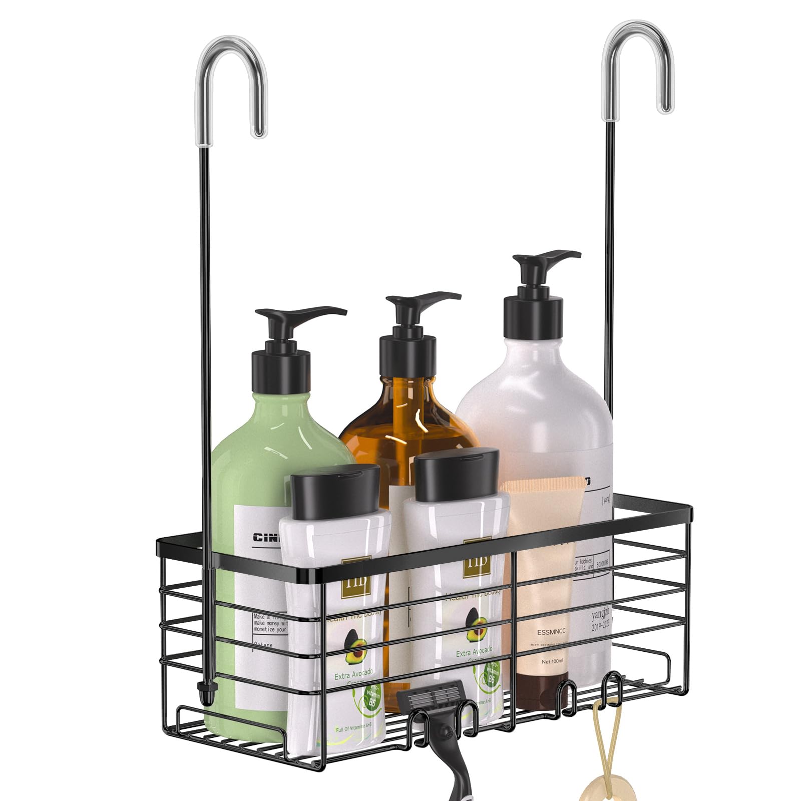 YUOROS Portaoggetti da appendere per doccia, da appendere alla porta, in acciaio inox 304, antiruggine, per bagno, shampoo, colore nero