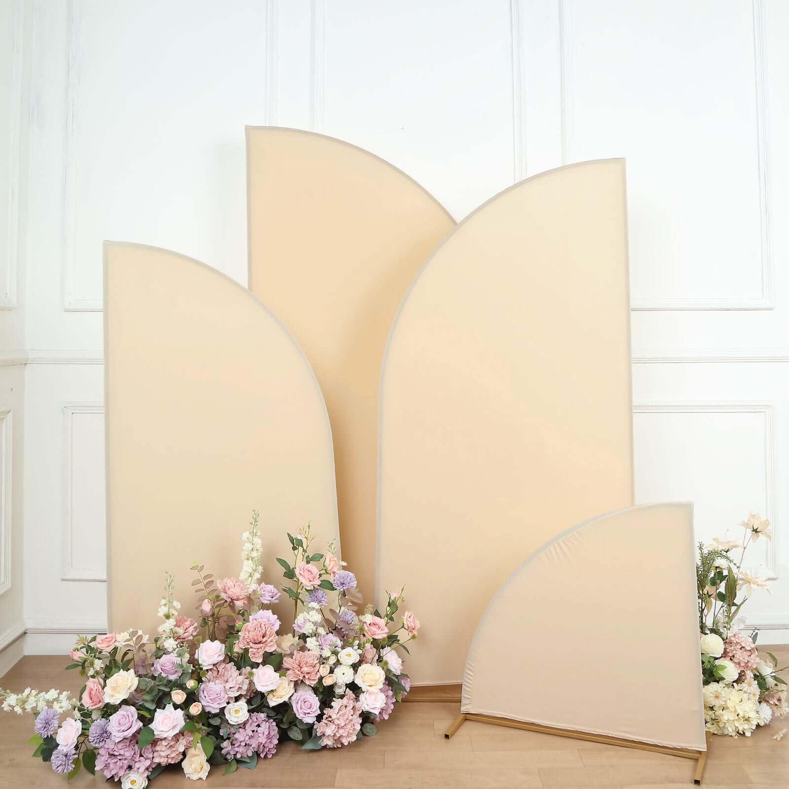 Efavormart Set of 4 | Matte Beige Fitted Spandex Half Moon Wedding Arch Covers, Custom Fit Chiara Backdrop Stand Covers - 2.5ft,5ft,6ft,7ft