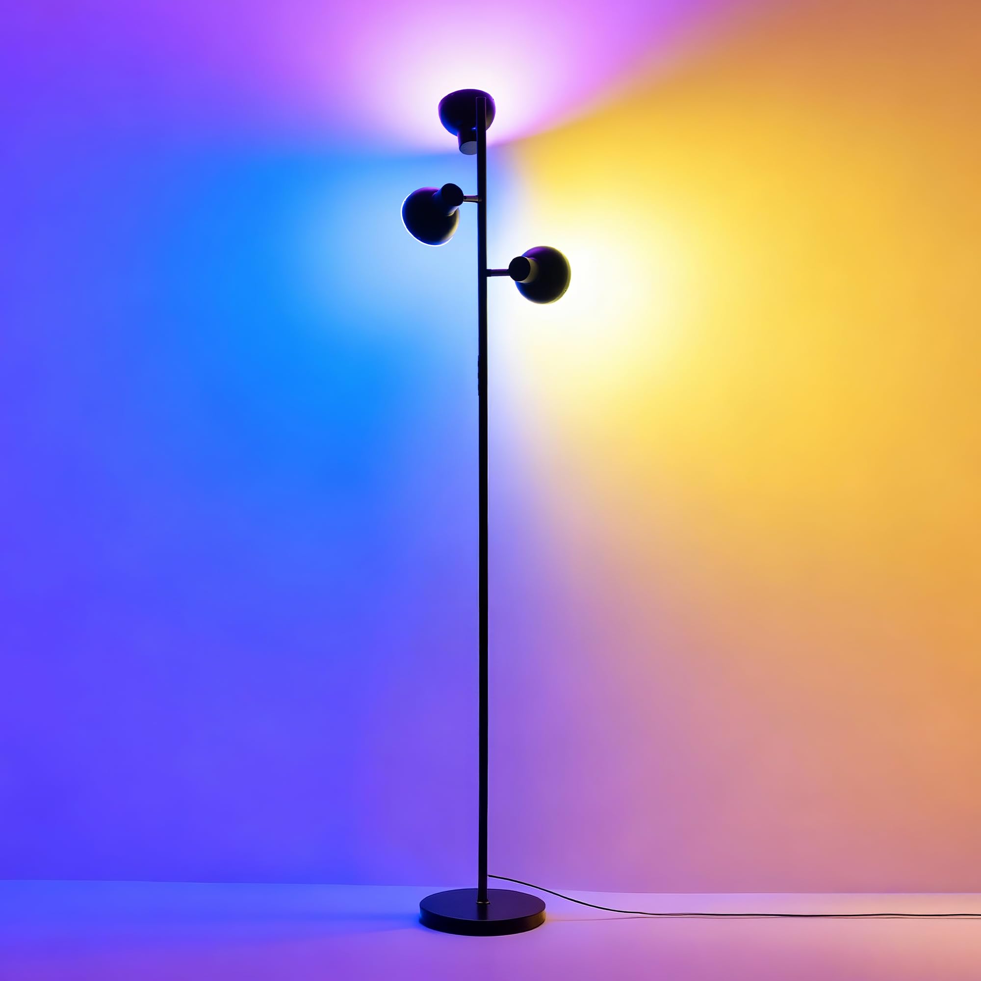 RGB LED Stehlampe 3-Flammig, Moderne Dimmbare Stehleuchte 36W 2800lm, Mit Fernbedienung & Touch Schalter, Flexible Leuchtenköpfe, Schwarz, Perfekt für Wohnzimmer, Schlafzimmer & Leseecke