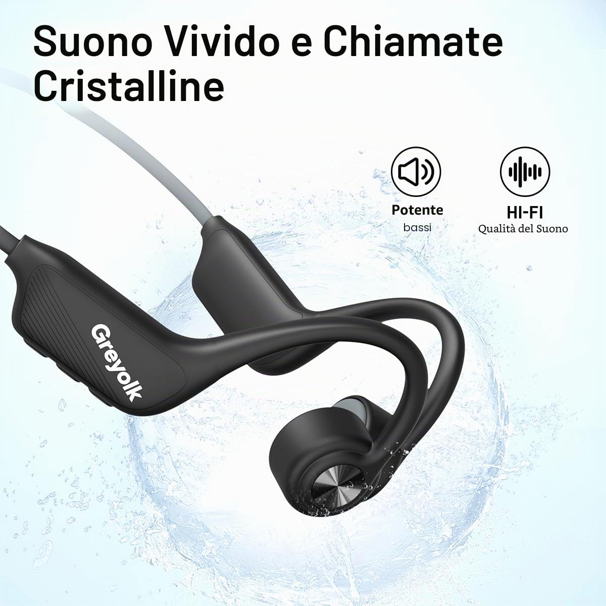 Cuffie Conduzione Ossea, IP68 Impermeabili per Nuoto, Bluetooth 5.3 Open-ear Cuffie per Corsa Ciclismo Guida Fitness