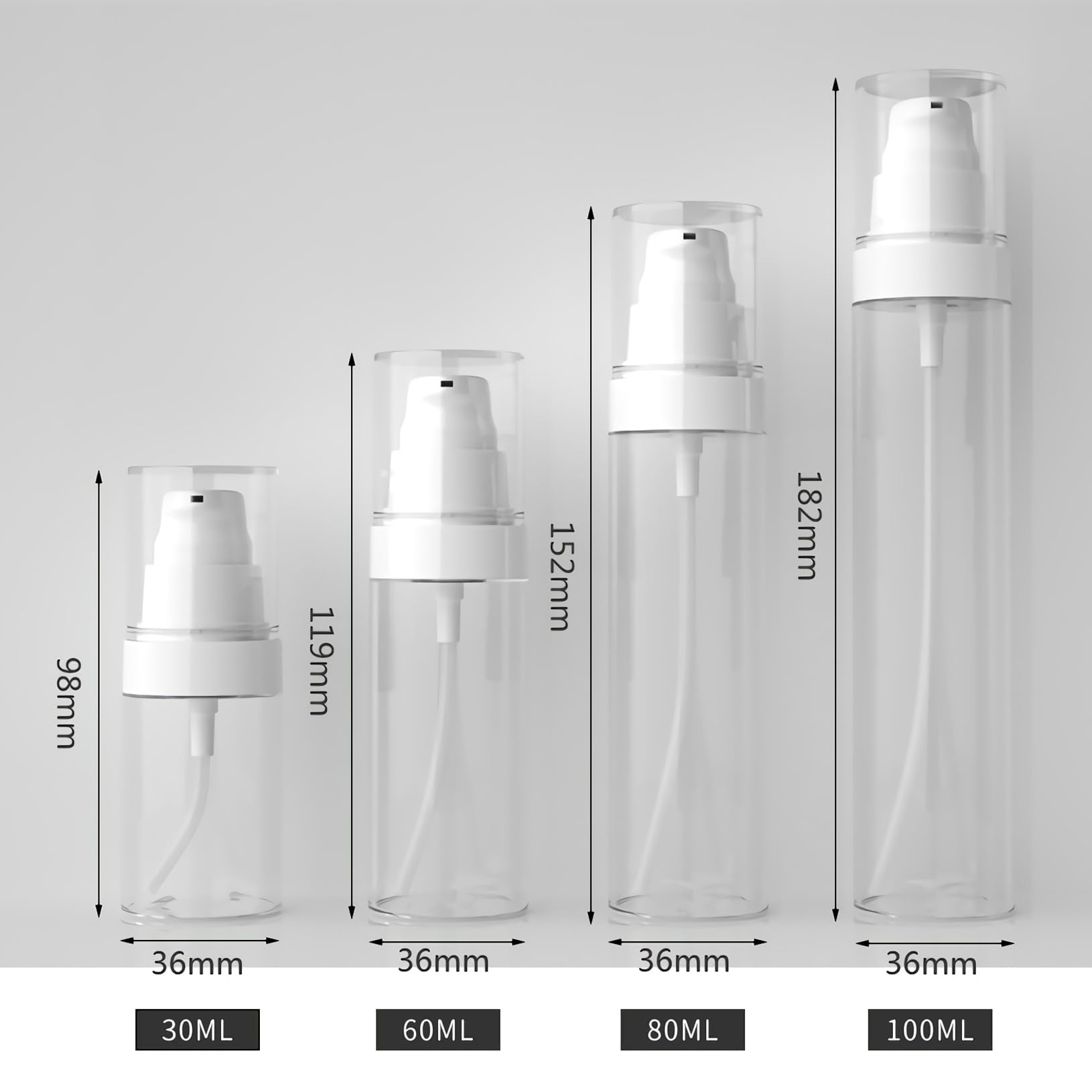 12 Pezzi 100ml flaconi vuoti da Trasparente in plastica da viaggio, ricaricabili, per lozione e shampoo Cosmetica Bottiglie con Pompa Flaconi di Lozione