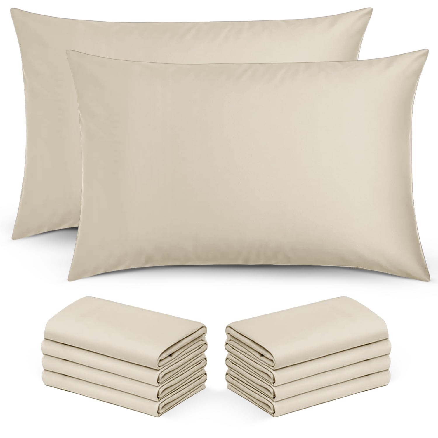 Moonlight Bedding Pillow Cases 10 Pack – Cream Pillowcases Envelope Closure Super Soft Brushed Microfiber Standard House Wife Pillow Covers, (50 X 75 CM)