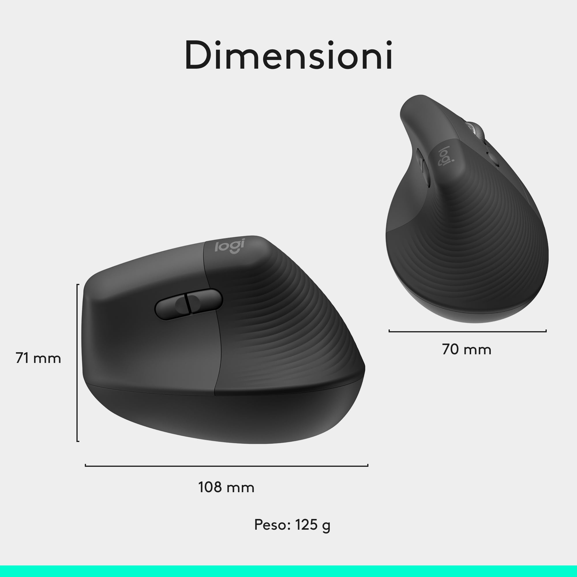 Logitech Lift Verticale Ergonomico Mouse Senza Fili Bluetooth Logi Bolt USB 4 Tasti Clic Silenziosi Grigio