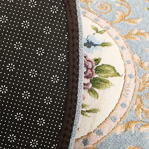 Tyrafry 2.6Ft Floral Round Area Rug Classic Non-Slip Machine Washable Room Mat Durable Kitchen Rug Traditional Area Rug For Living Room, Light Blue #TOP5