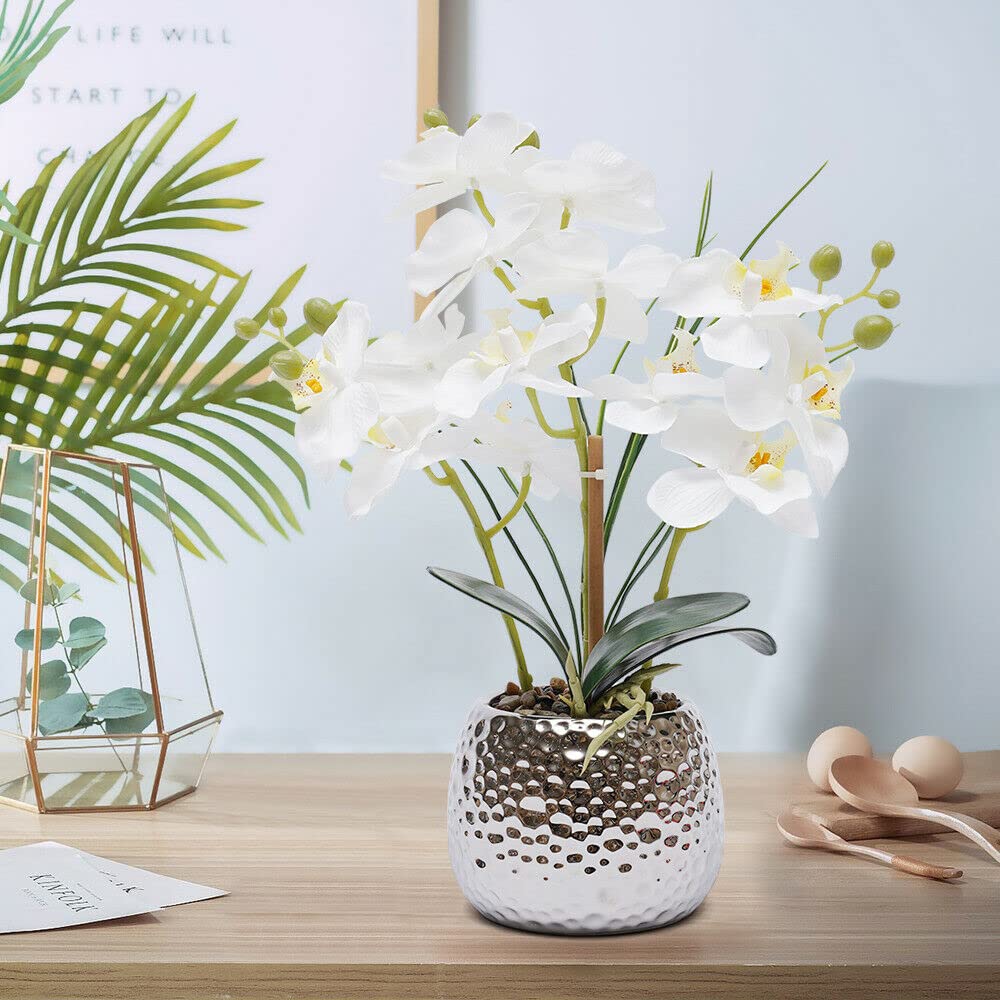 Planta Artificial de orquídea Artificial de 39 cm con Maceta de cerámica para decoración de Ventanas, Fiestas, Cocina, etc