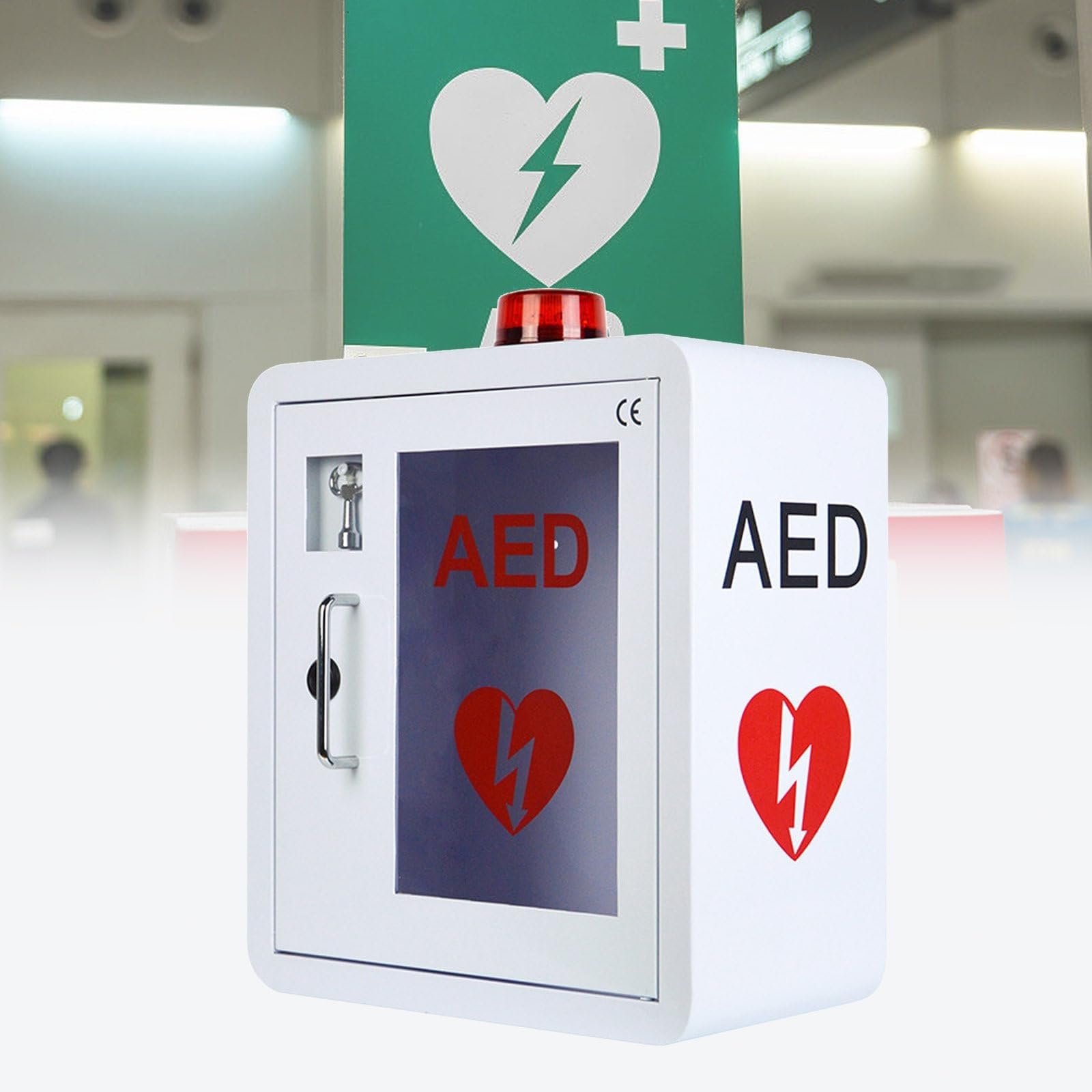 AED-Schrank, AED-Defibrillator-Wandschrank, Metall-Stahlplatten-Aufbewahrungsschrank mit Alarm und Licht, passend für alle Marken von Cardiac Science für öffentliche Plätze, 36 x 20 x 40 cm