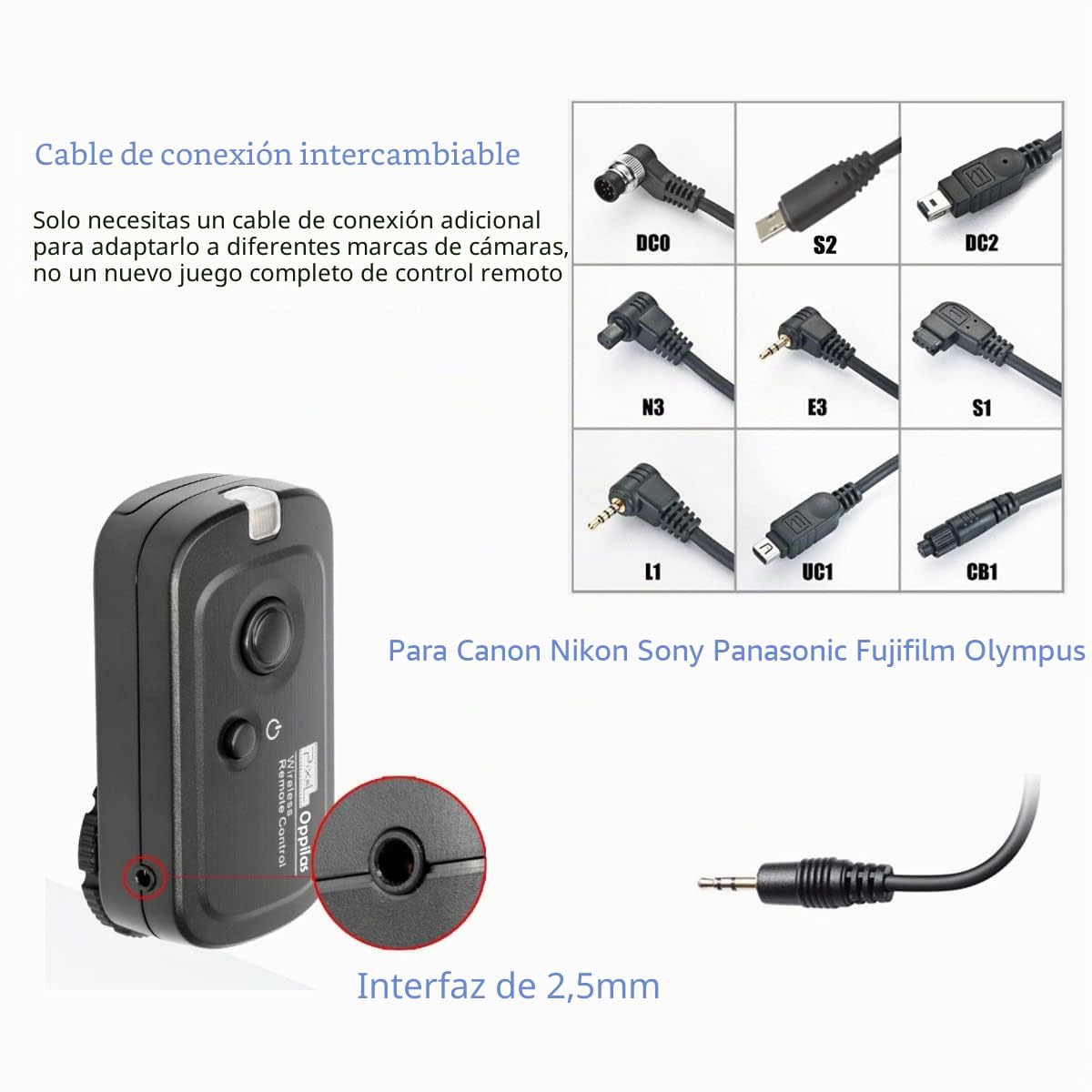 Pixel 328ft Disparador Remoto E3 Inalámbrico Compatible con Canon EOS R6 90D 250D 200D 850D para Olympus OM-1 EM1X EM1-III EM5-III para Fuji XT3 XT4 XT30II etc Disparo Fijo Continuo Bulb o retardado