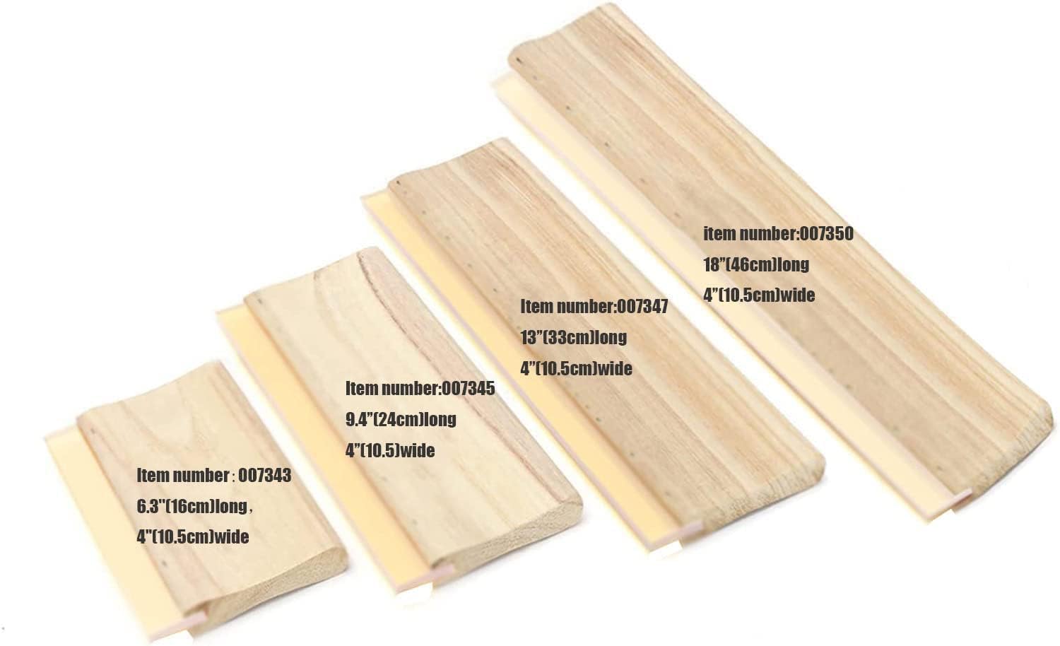 INTBUYING Screen Printing Squeegee kit, Ink Squeegee Wooden Oiliness Scraper 65 Durometer 6.3inch/9.4inch/13inch/18inch Long 4inch Wide with Rubber Blade and Wooden Handle, 4PCS