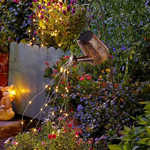 Glintoper 1 Pack Outdoor Solar Watering Can Garden Lights, Metal Waterfall Figurine Lights with Shepherd Hook, Decorative Yard Art for Mom, Mothers Day Ideal Gifts, for Patio Walkway Pathway Lawn - Thumbnail 6