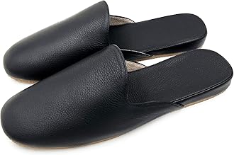 Men's Leather Slippers Top Grain Leather Slippers for Men and Women Scuff Slipper with Memory Foam Minimalist Mules House Slip-on Shoes for Office Home Bedroom Living Room Guests Visitor
