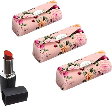 Lipstick Case with Mirror, 3 pcs Lipstick Case Holder with Leopard Pattern Style, Vintage Leopard Print Cloth Lipstick Box Orange floral