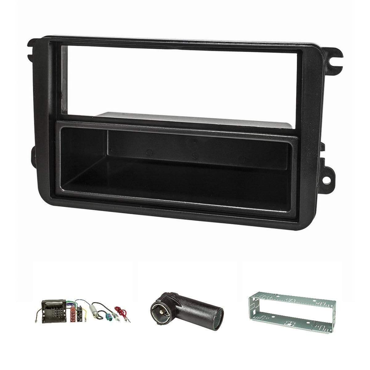 tomzz Audio 2457-007 Radioblende Set kompatibel mit VW Golf 5 V 6 VI Touran Passat 3C Caddy EOS Skoda Octavia mit Quadlockadapter ISO Fakra Phantom Antennenadapter Einbauschacht