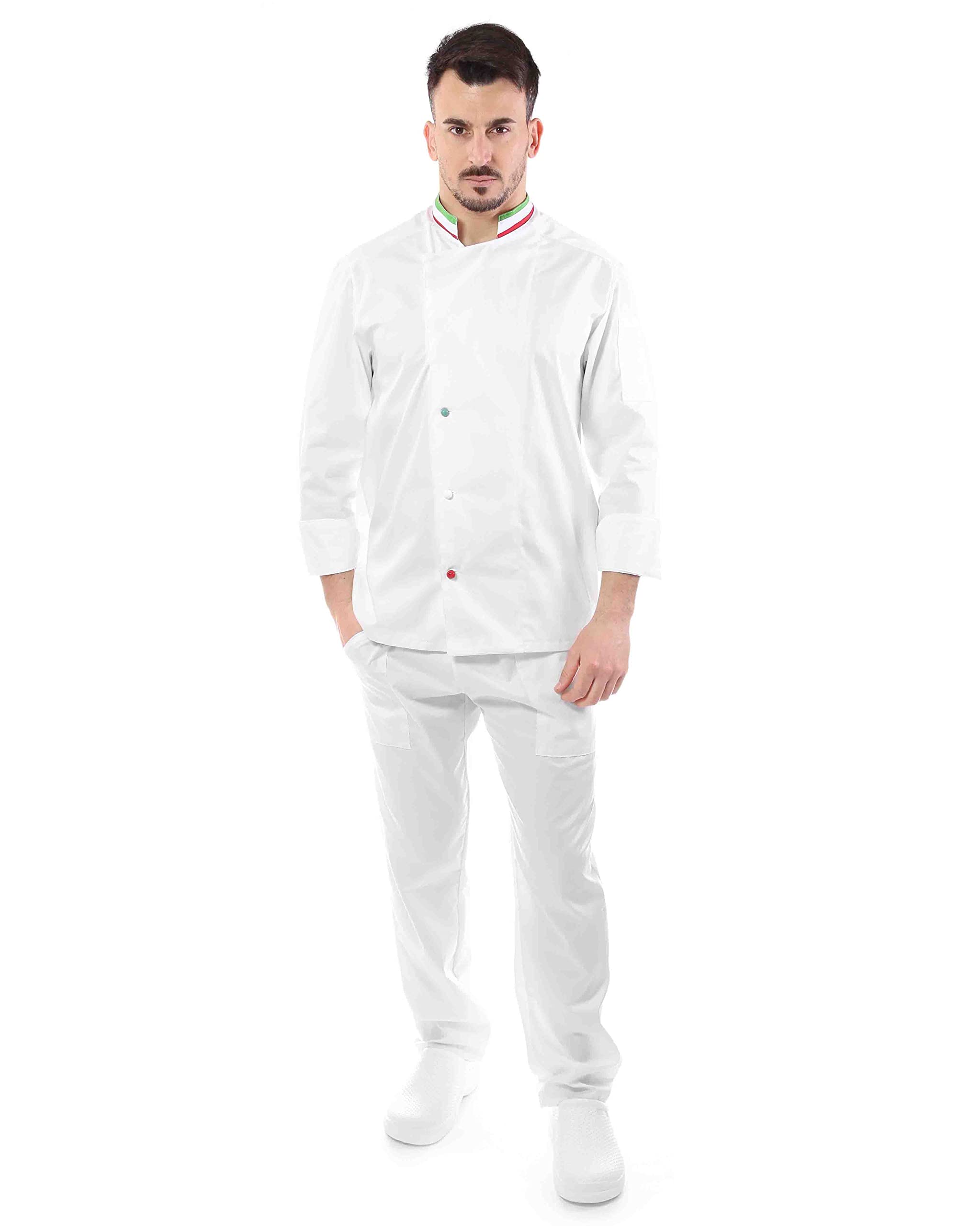 Bordado Gratuito Completo Cocinero Hombre Uniforme Chef Blanca, Italia Personalizable Chaqueta, Pantalones y Delantal Uniforme para Cocina y Restaurante Made in Italy,