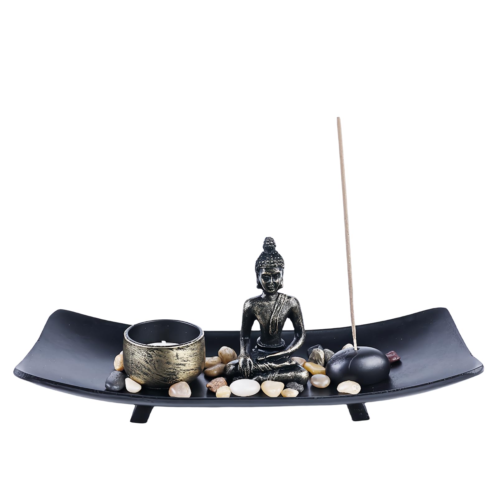 Meyagot No Zen Garden Set With Buddha Figure, Sitting Buddha Statue, Incense Sticks Holder, Buddhism Incense Holder, Stones, For Gift, Home Decor And Office
