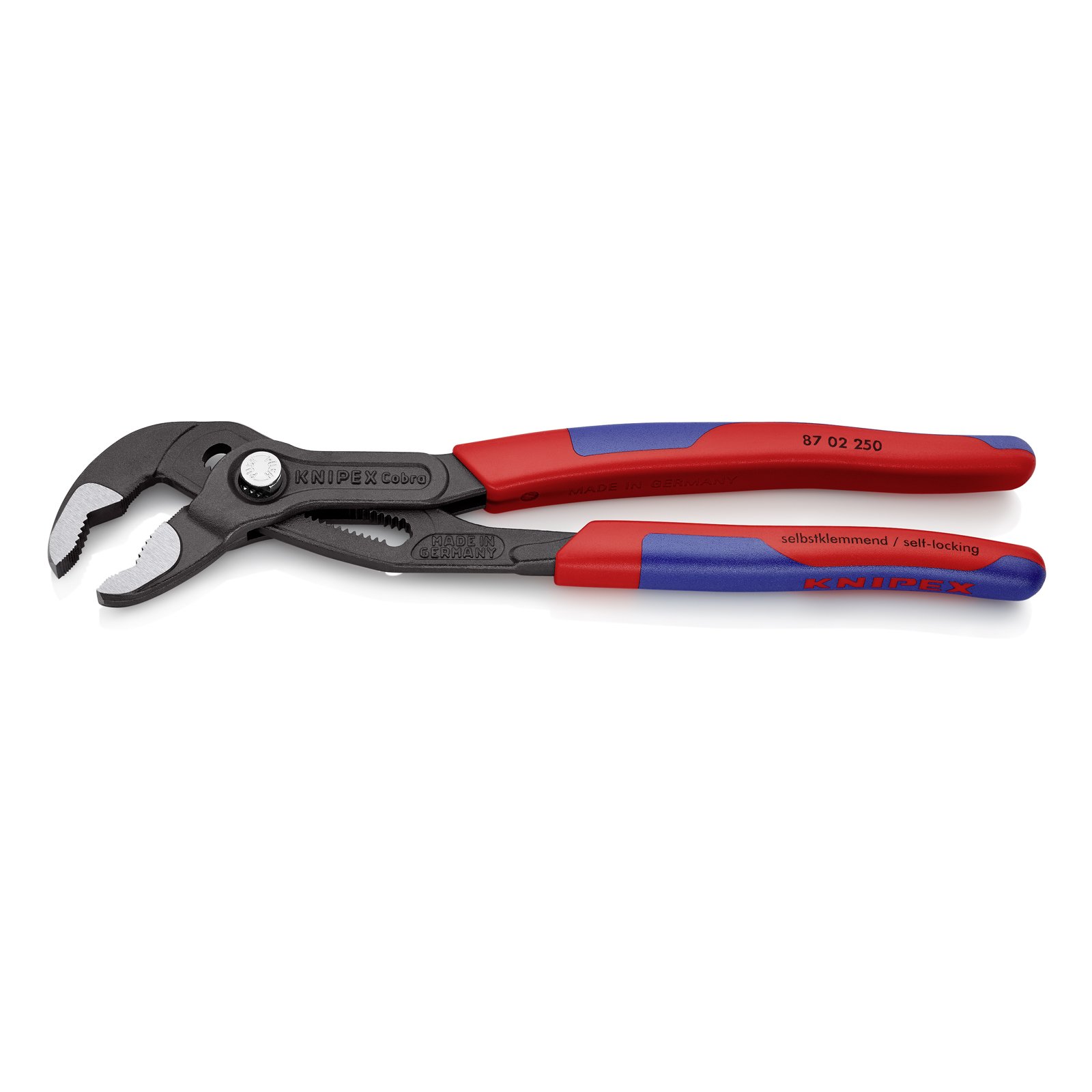 KNIPEX Zangenschlüssel (250 mm) 86 05 250 & 87 02 250 SB Cobra® Hightech-Wasserpumpenzange grau atramentiert mit schlanken Mehrkomponenten-Hüllen 250 mm (in SB-Verpackung)