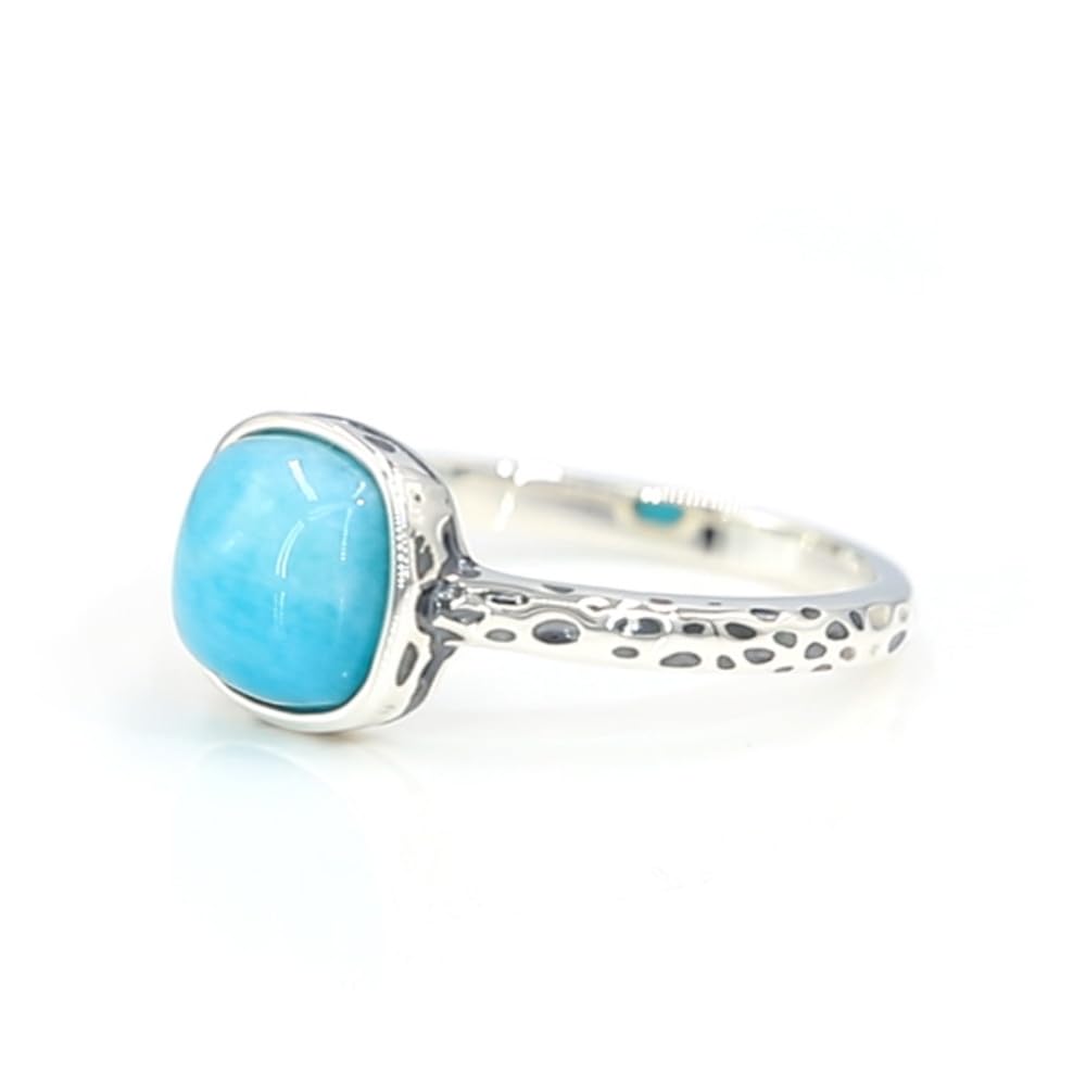 Cavill Amazonit Ring Silber 925er Sterling mit 1,4 ct antikem Kissen-Cabochon aus Brasilien, modernes Design mit schmalen gelochten Bändern, hellblau, poliert, Größe 16-20