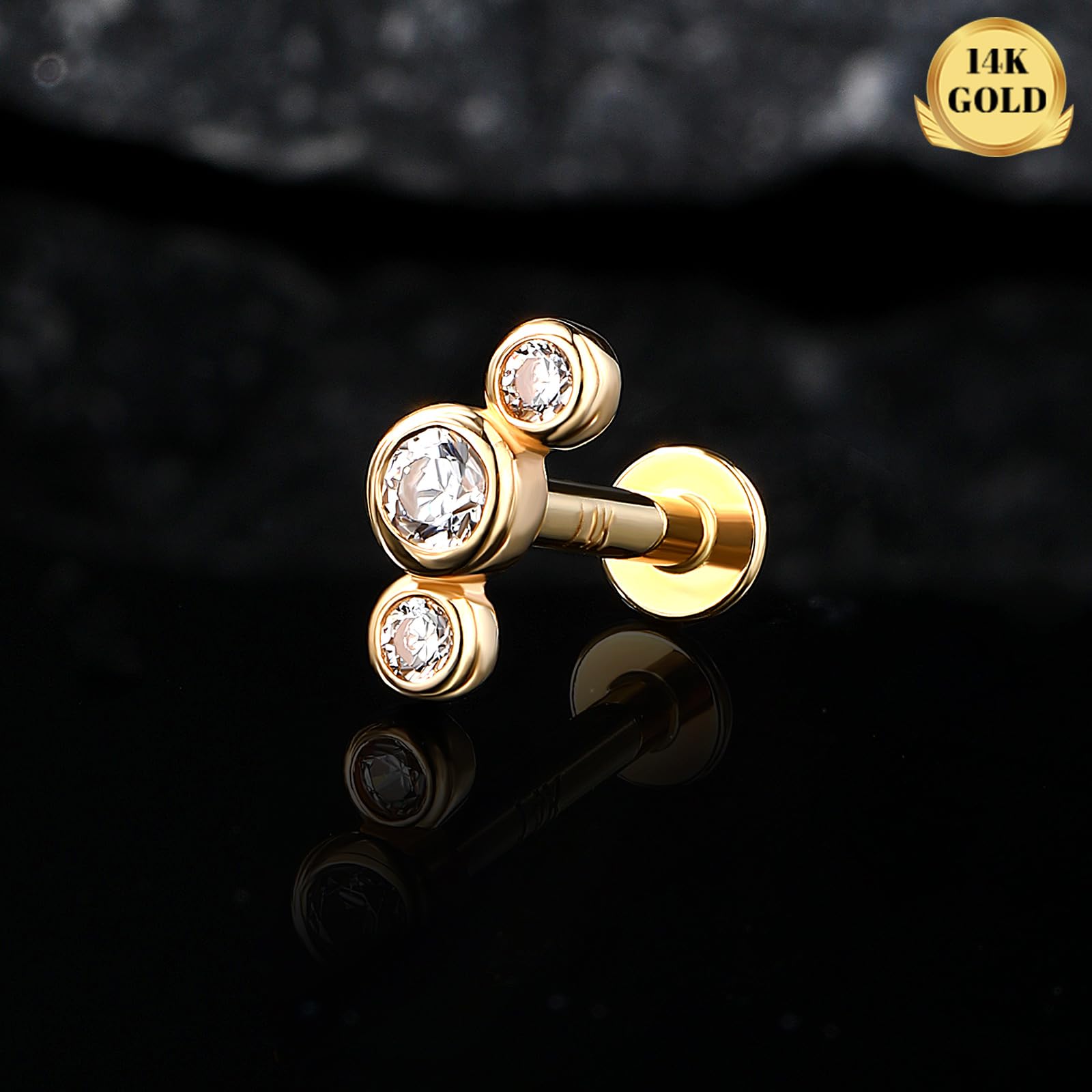 Melighting Pendientes de hélice de oro macizo de 14 quilates curvados para cartílago con rosca interna, aretes de tuerca plana de 16 g, circonita cúbica para tragus, joyería