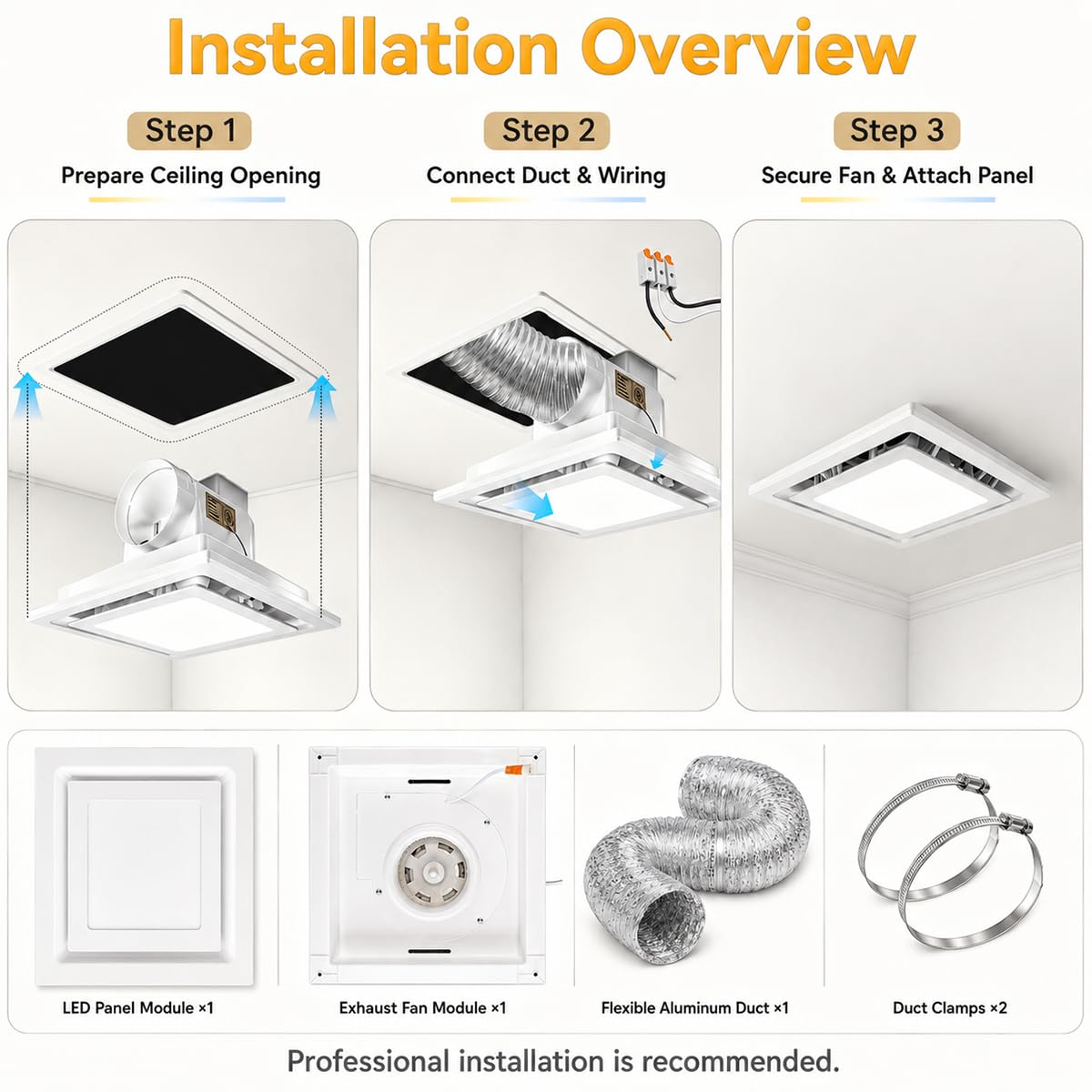 Extractor de baño con luz LED de 145 CFM