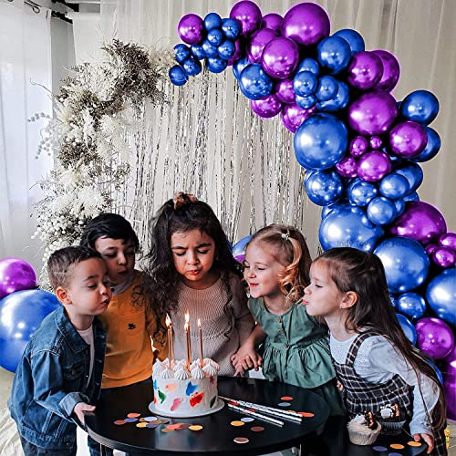 Image of Just Party 25Pcs Purple & 25Pcs Blue Metallic Chrome Balloons with Shiny Surface For Birthdays /Anniversary /Engagement /Baby Shower /bachelorette Party Decorations (Pack of 50)