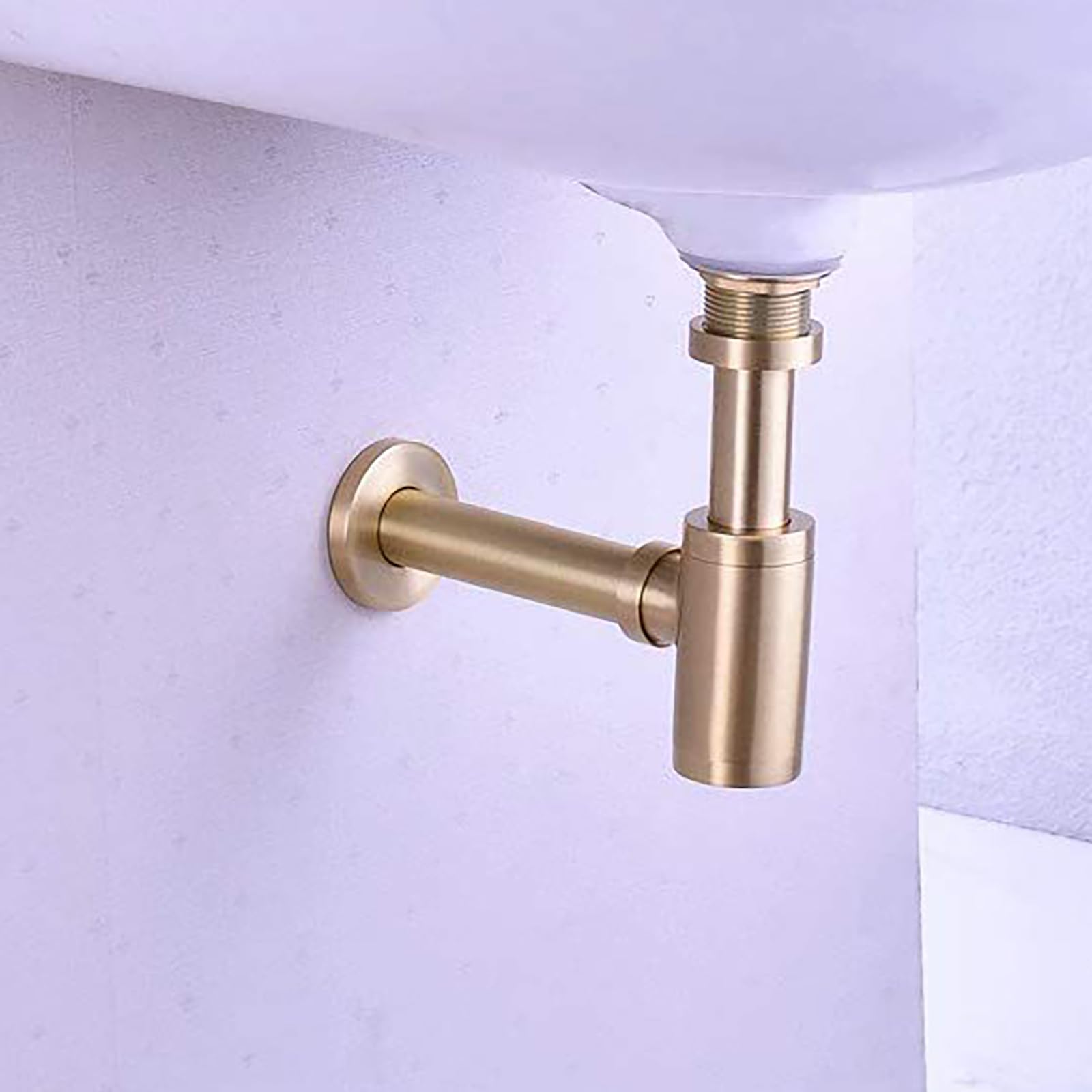 Sifon Lavabo con Rebosadero y Válvula Click Clack Lavabo oro,Anti-Odores,Abertura de Limpieza,Fregadero Kit de Desagüe Desague Lavabo para Baño y Aseo