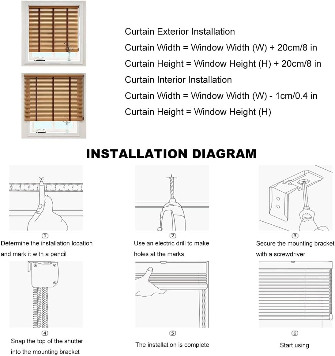 Horizontal Wooden Venetian Blinds for Indoor Outside Windows 15-77 in Width, Cordless 2" Slats Solid Wood Venetian Shades, Privacy Room Darkening Venetian Blind, Easy Install(White)