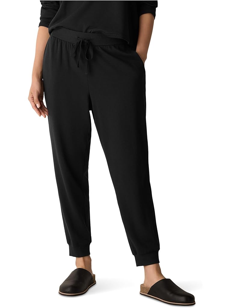 Black Eileen Fisher Cozy Brushed Terry Hug Ankle Track Pants
