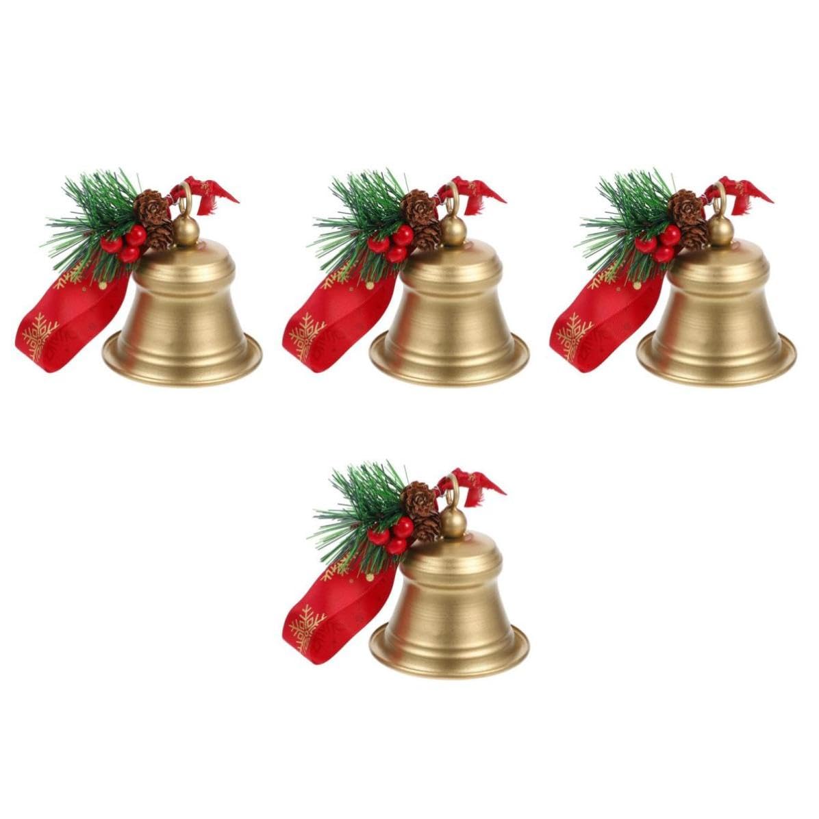 TOYANDONA 4 Piezas Campana Navideña de Metal Dorado, Colgante Rústica para