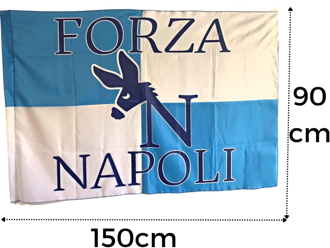 NARAMAKI® Napoli Bandiere 90x150cm - 1 Bandiera "Forza Napoli" + 1 Bandiera a Scacchi Bianchi e Azzurri - 100% Poliestere - Made in Italy - Campionato di Calcio 2025