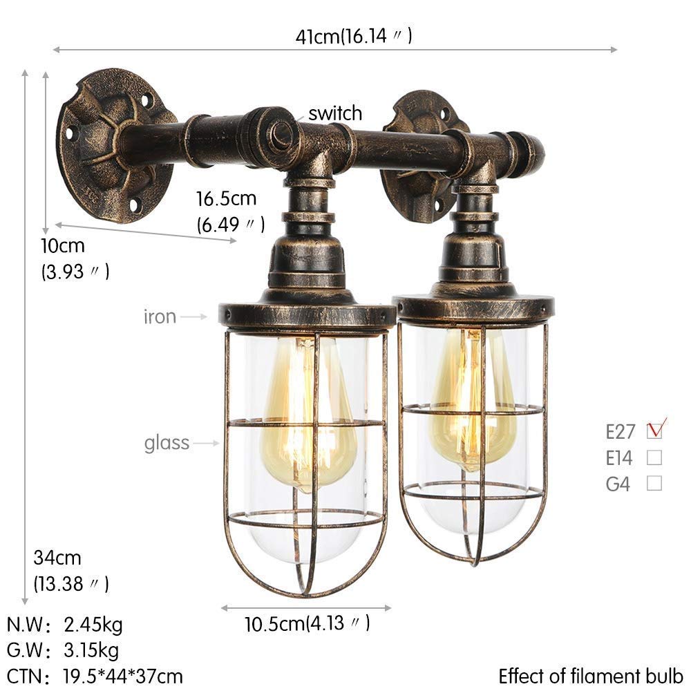 Sala de Estar Decoración Simple Industrial Retro Granja Loft Restaurante Dormitorio Mesita de Noche Comedor Metal Forjado Hierro Steampunk Aplique de Pared Rural Tubería de Agua Lámpara de Pared para