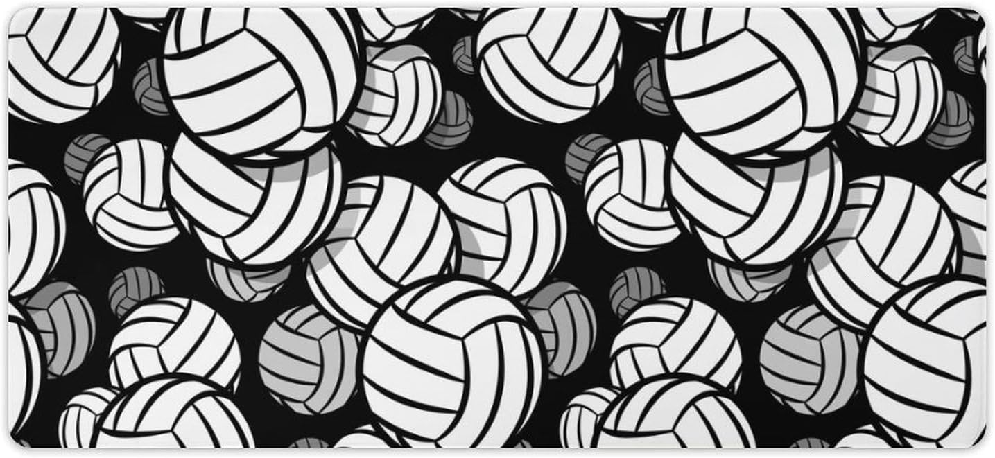 Black and White Volleyball Ball Fashionable Anti Slip Table Mat, Waterproof Mouse Protection Pad 40x90cm