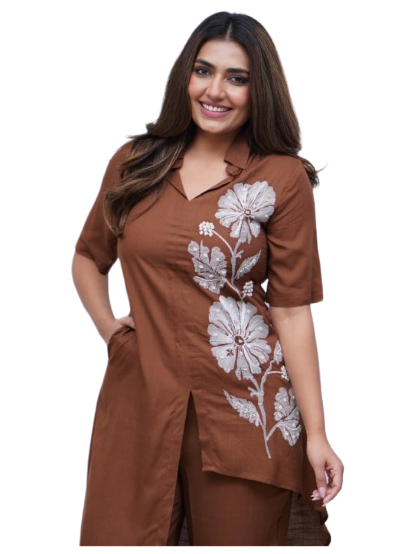 anni designer Co Ord Set for Women Poly Embroidered | Kurti Set for Woman | Top Palazzo Set | A Line Co ord Set | V Collar Neck Elbow Sleeve Suit Set for Women Stylish Outfit Clothing-picture-26