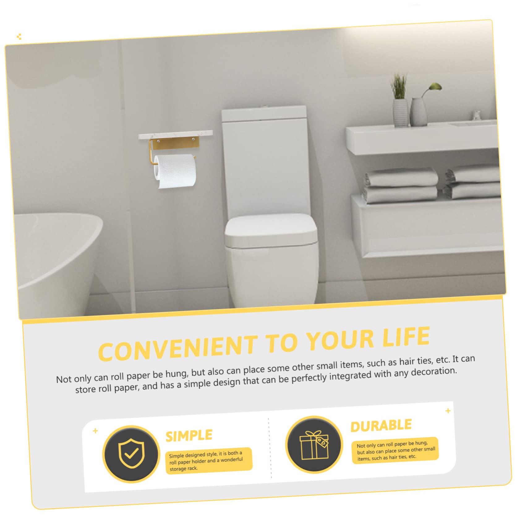 jojofuny Portarrollos de Papel Higiénico Instalación Fácil con Estante de Mármol, Superficie Lisa, para Pared, Adecuado para Baño y Cocina