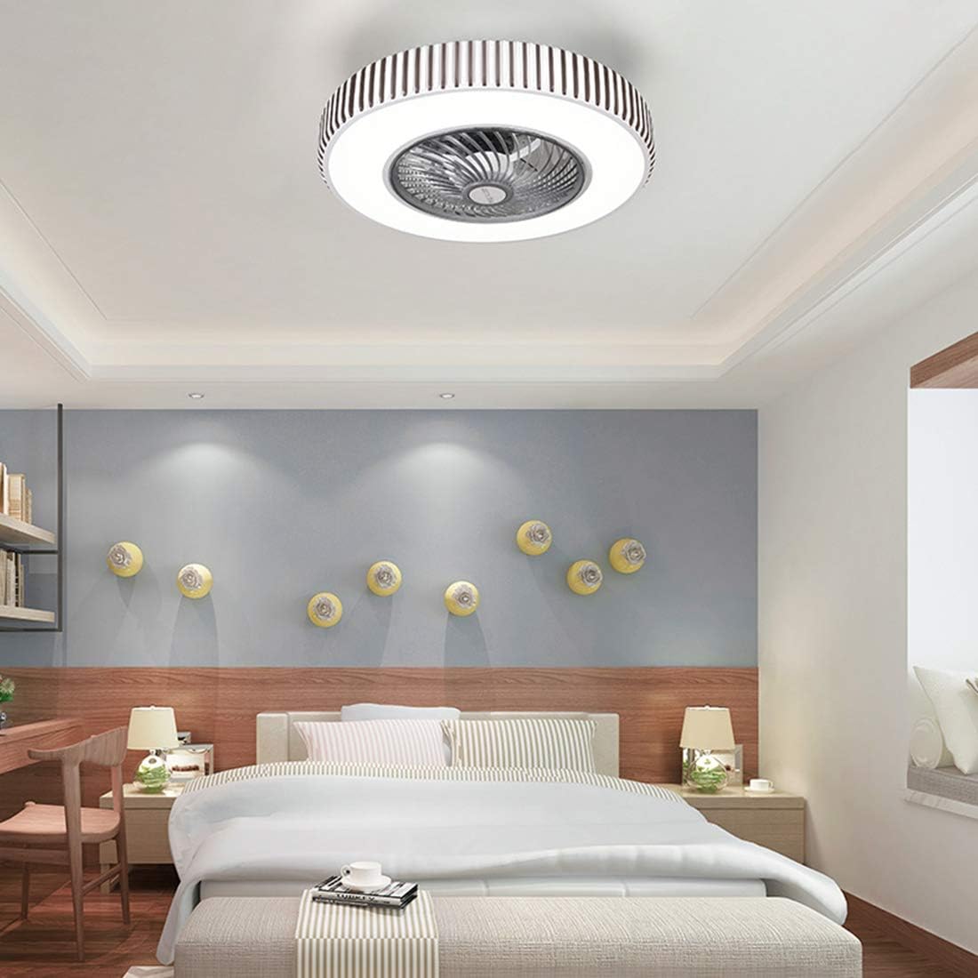 Rеvіеw Prоduсt Ceiling Fan with Lights APP Bluetooth Fan Light Led Bedroom Light Ceiling Fan Light 110v Fan Light Living Room Light Modern LED Remote Control Dimmable Flush Mount Enclosed Fandelier Lamp (Round)