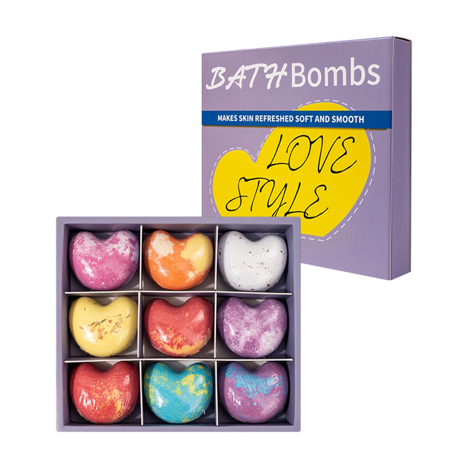 Pecbase9Pcs/Set Bath Bomb Set Heart Shaped Bath Bombs with Essential Oil Bath Bomb Kit Natural Bath Bombs Exquisite Bubble Bath for Skin Moisturize (141-5)