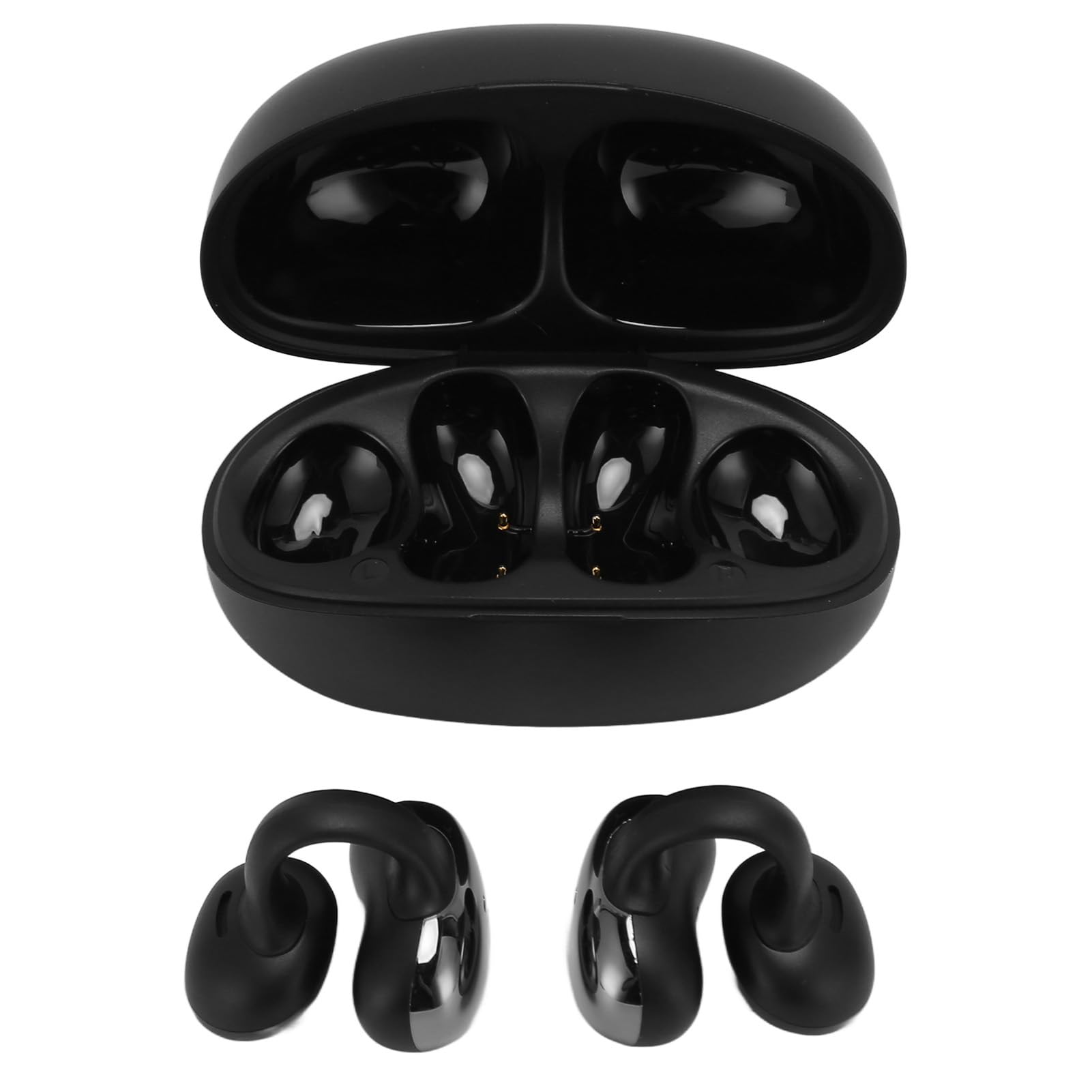 Pendientes Auriculares Inalámbricos, Cómodos Y Sencillos Control Táctil 5.3 Batería De Larga Duración Conducción Ósea Pendientes Deportivos con Clamp/Holder (Black)