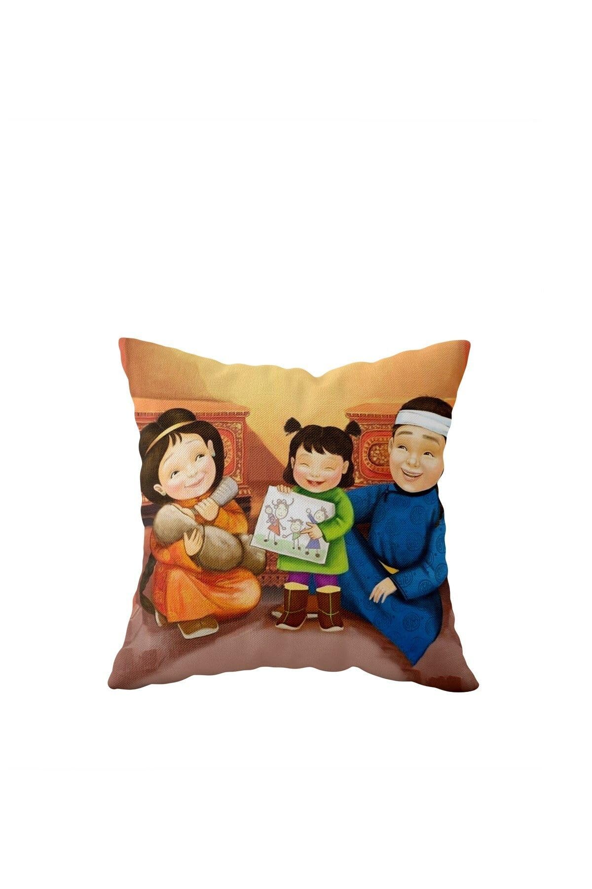 Pelangi Etnik Desenli Çift Taraflı Gizli Fermuarlı Yastık Kılıfı Kırlent Koltuk Yastık Kılıfı, Sarı-Turuncu 43 x 43