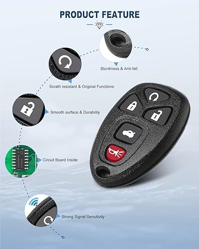 Miniatura 8 de ECCPP 1 llavero de repuesto sin llave sin cortar para automóvil con control remoto (carcasa de carcasa) para Chevy Malibucobalto para Buick