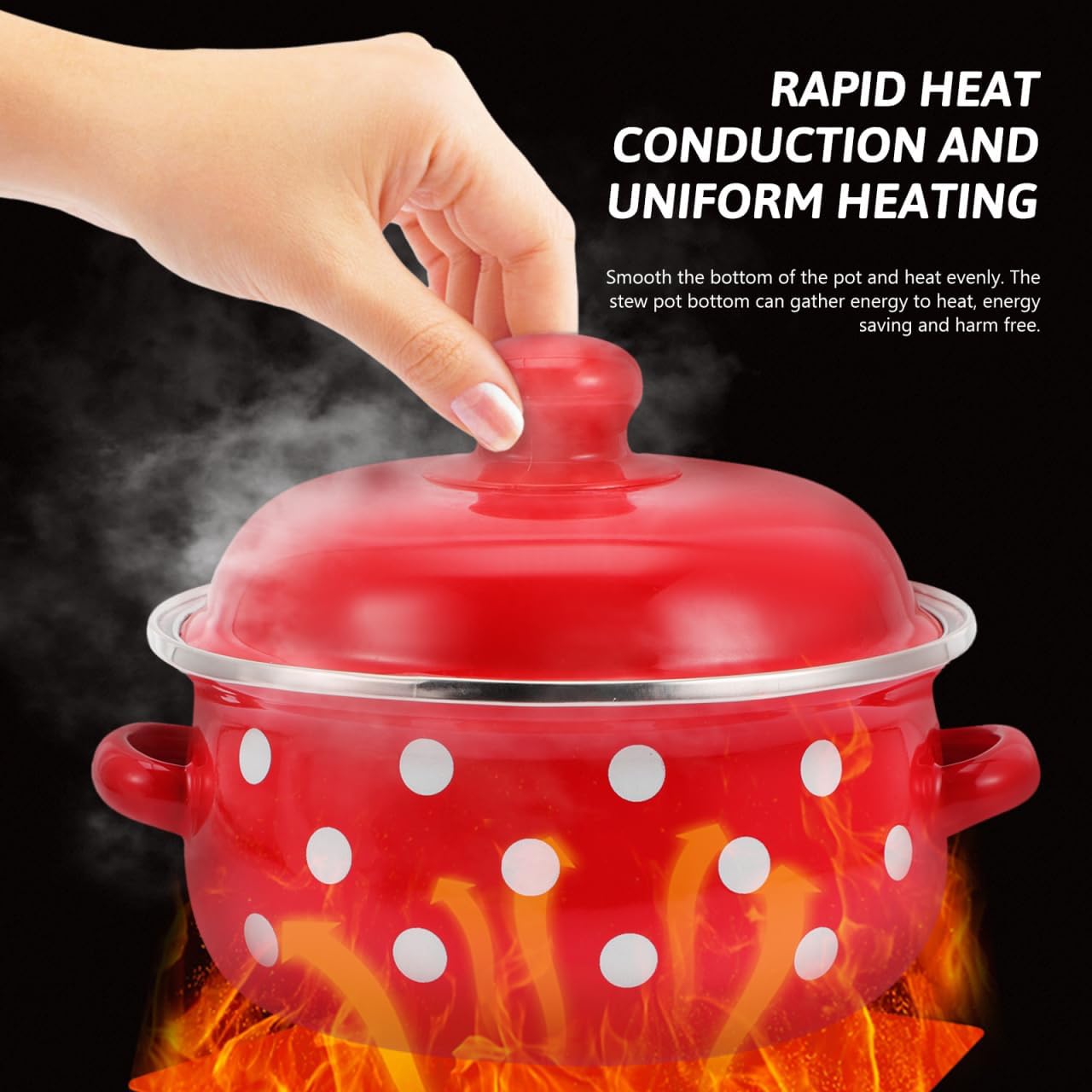 BESTOYARD Enamel Stew Pot with Lid 1 Quart Double Ear Stockpot for Soup Porridge Noodles Heat Retention Cookware Kitchen Supply