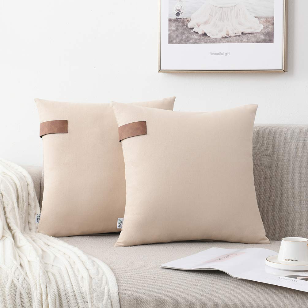 NordECO HOMESet of 2 Throw Pillow Covers - 100% Cotton Soft Decorative Cushion Covers for Bed Home Decoration, 18 x 18, Beige