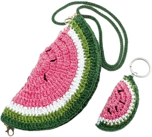 GOPI HANDICRAFT Handmade Crochet Watermelon Sunglass Holder Pouch with Matching Keychain – Soft Yarn Eyeglass Case &amp; Cute ...