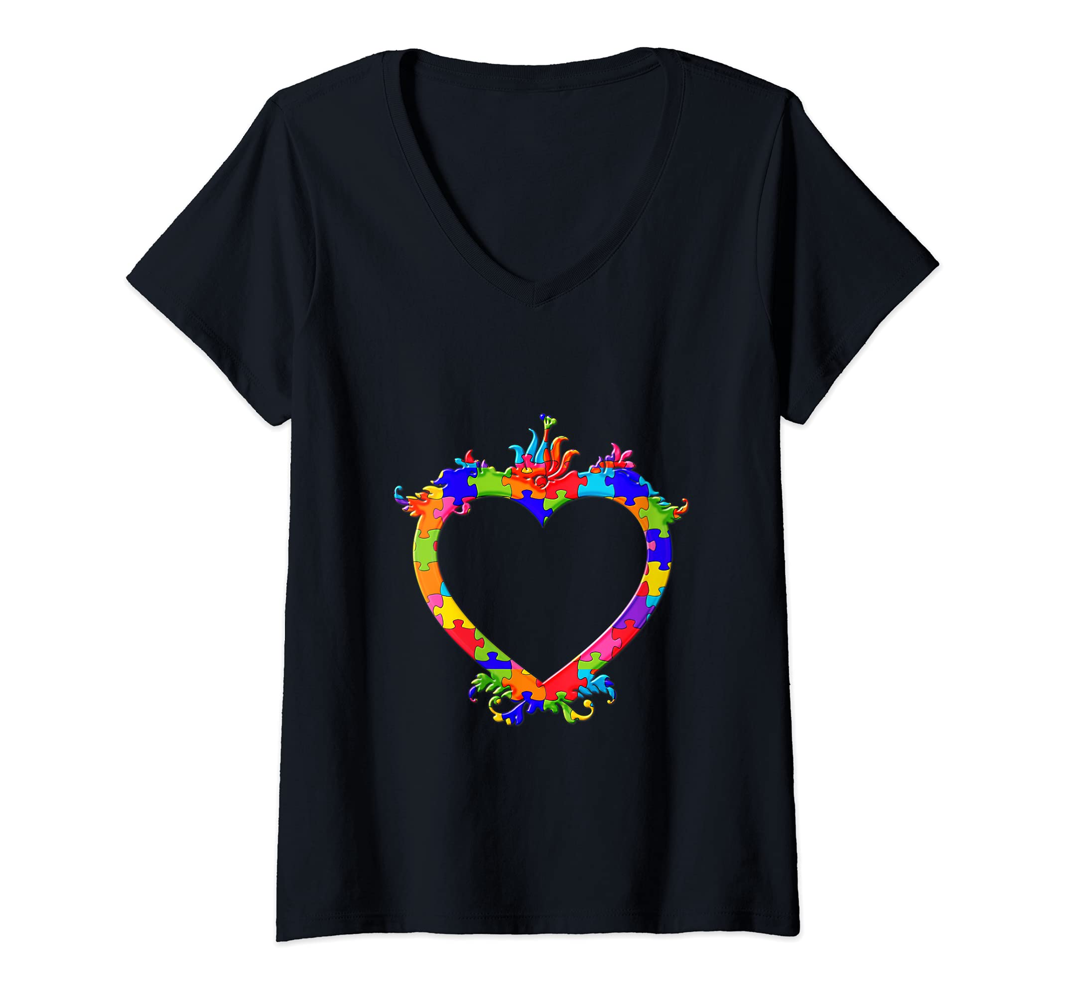 Womens Celtic Heart Jigsaw Autism Puzzle V-Neck T-Shirt