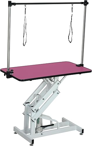 Miniatura 19 de Mesa de aseo para perros de 42 pulgadas, mesa de aseo para mascotas de altura ajustable con reposabrazos, cuerdas y bandeja de malla, adecuada