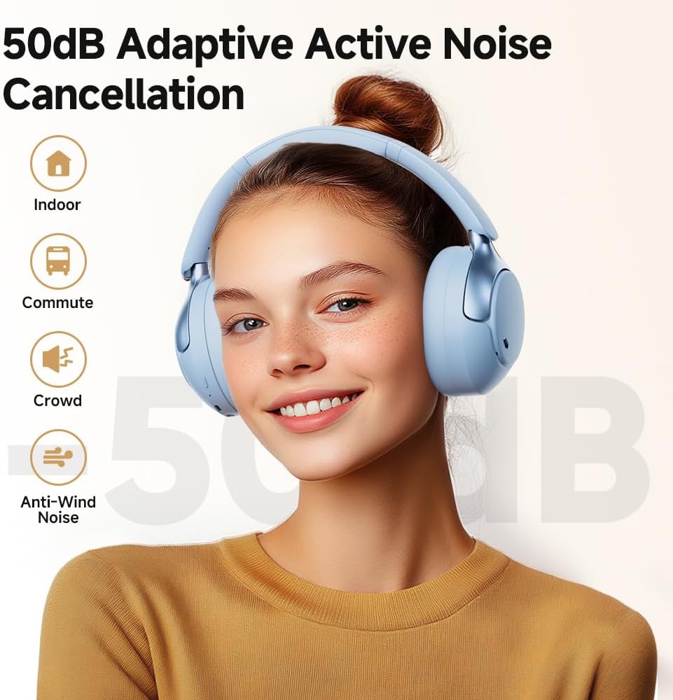 QCY H3 PRO Adaptive ANC Wireless Headphones Over Ear, 50dB Active Noise Cancellation with Multiple Modes, LDAC Hi-Res Wireless Audio, 55H Playtime, Custom EQ via App, Bluetooth 5.4 - Image 2