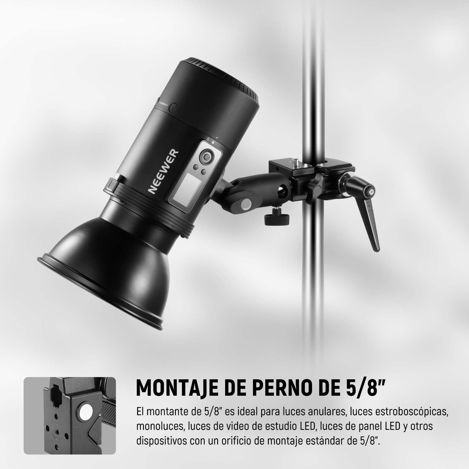 NEEWER Heavy Duty Super Clamp MAX Carga 33lb/15kg, 2,4" Jaw Grip Crab Clamp Mount para Barra Redonda Superficie Plana con 5/8" Stud/Spring Lock/Paño de Limpieza para fotografía de Estudio Luz de