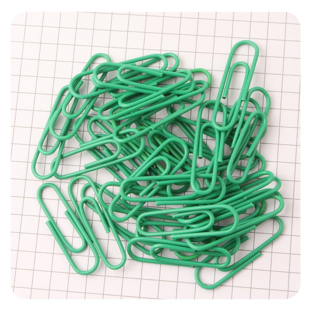 Hrlace Pack of 100 Paper Clips, 28 mm, Coloured Metal Paper Clips, Plastic Coated Small Paper Clips, Durable and Rust-Resistant Paper Clips for Papers, School and Office Supplies, Green