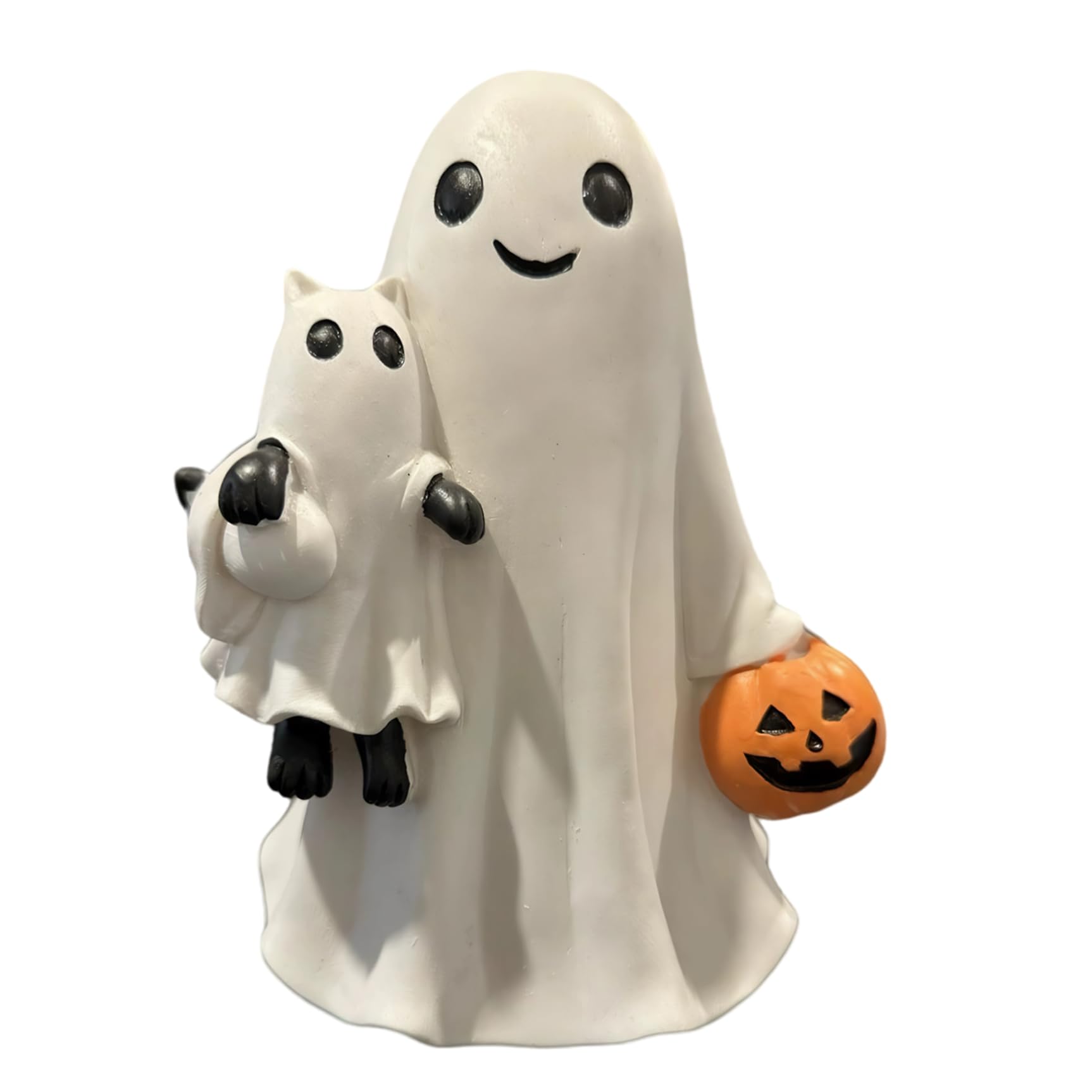 Monetais 5.9" Funny White Ghost Figurine Holding Cat, for Shelf Tiered Tray