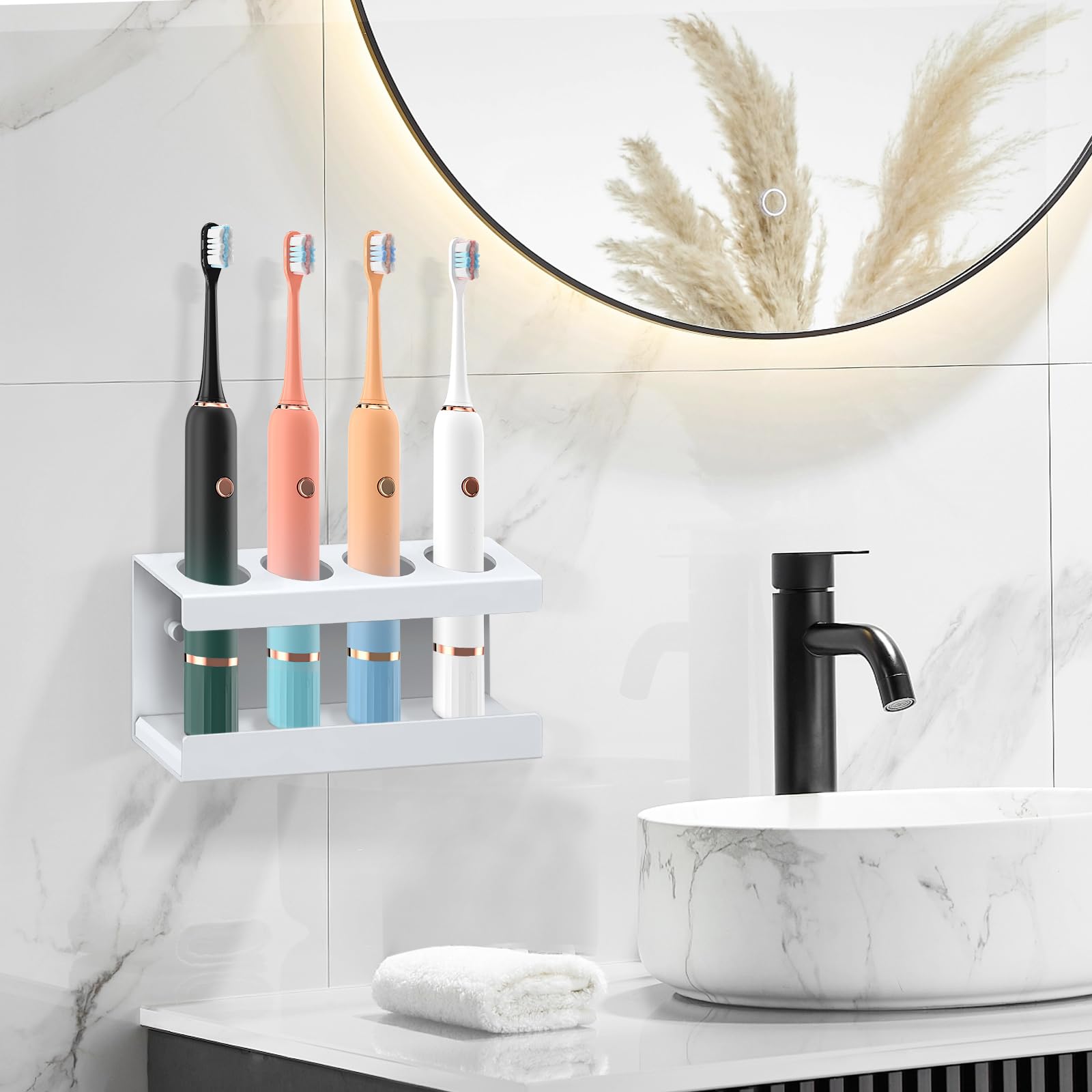 Minicoco Electric Toothbrush Holder Wall Mounted White Toothbrush Holders for Bathroom 4 Slots Electric Toothbrush Stand with Diatomite Dish,Suitable for Placing Electric Toothbrush Holder Charger - Image 3