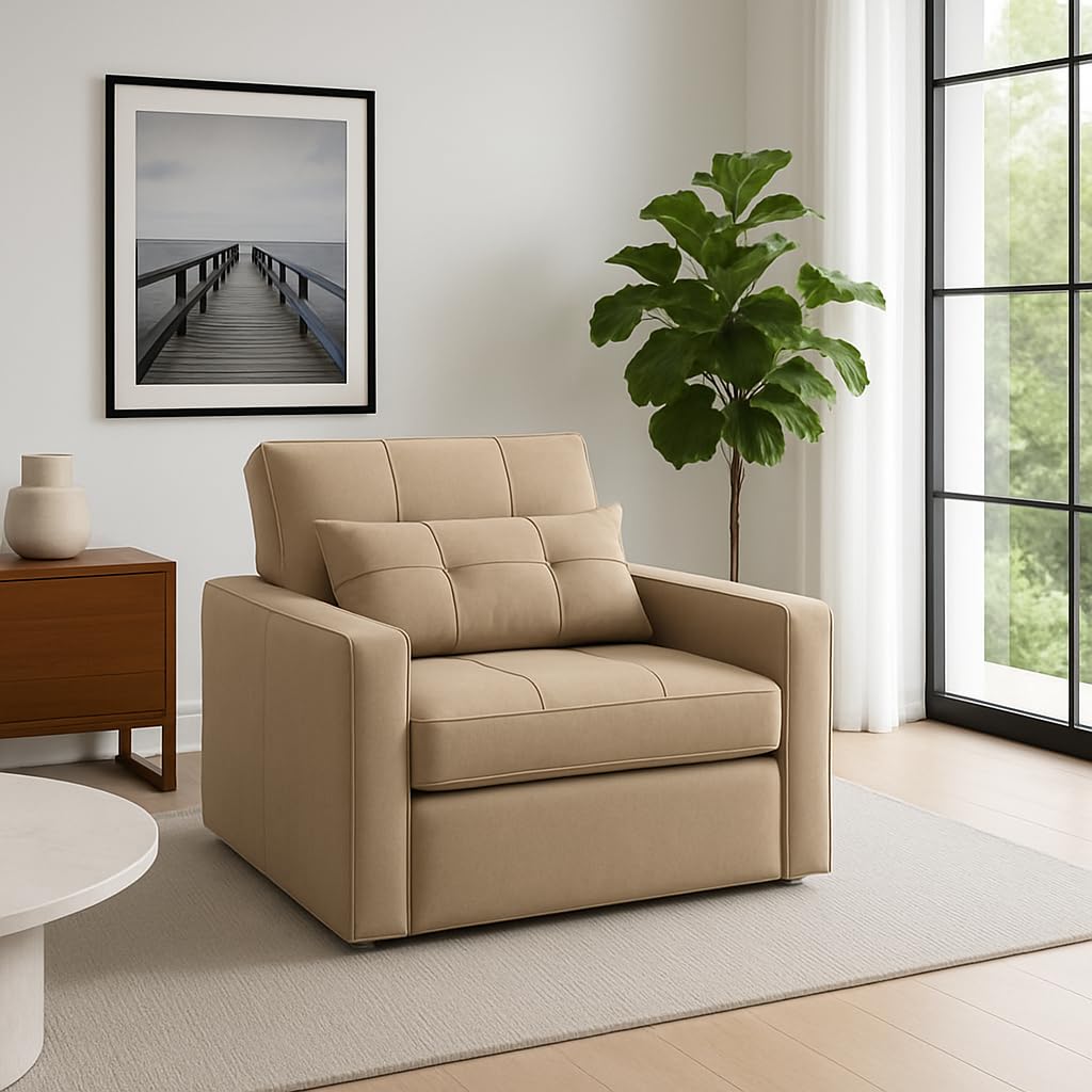 Sleepify Tressia 1 Seater Pull-Out Premium Fabric Sofa Cum Bed Sofa Set for Living Room (Beige Fabric)-image-48